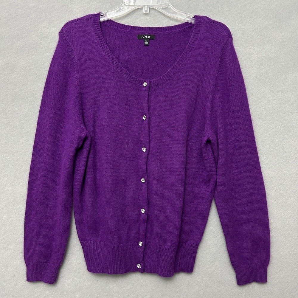 Apt. 9 Sweater Women's XL Purple Button Up Angora Blend Quiet Luxury Classiccore